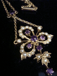 Image 3 of EDWARDIAN  15CT AMETHYST PEARL NECKLACE 10.7G