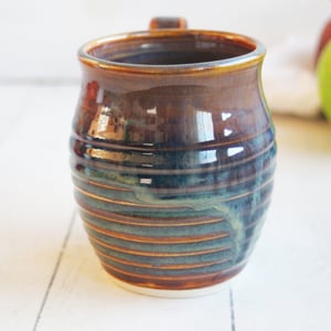 Image of Earthy Pottery Mug in Rich Amber and Green Glazes, Handcrafted in USA