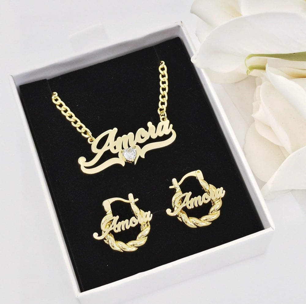 Image of Custom Kids Hoop Earrings Name Necklace