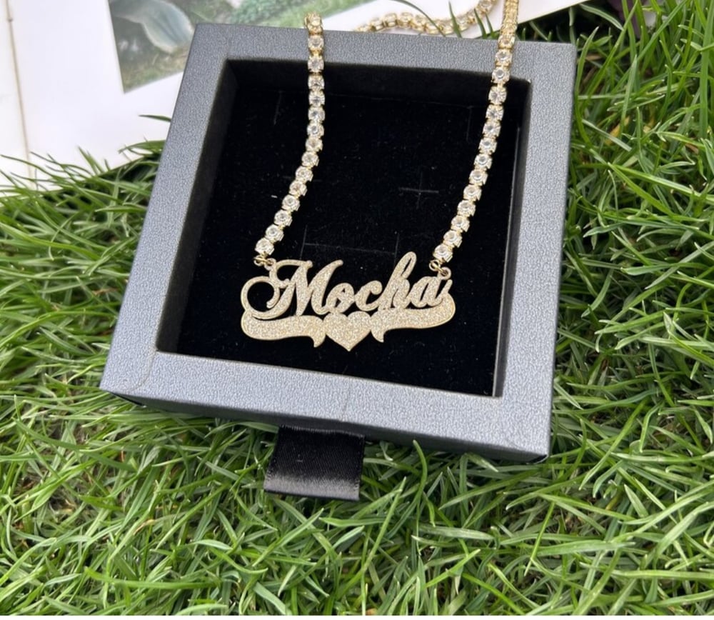 Image of Custom Bling Name Hoop Earrings Necklace Set