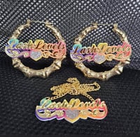 Image 2 of Custom Name Bamboo Earrings Set