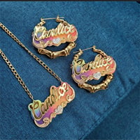 Image 3 of Custom Name Bamboo Earrings Set
