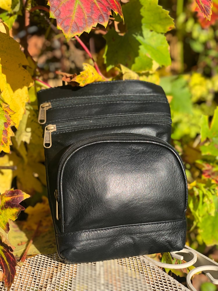 Image of 9”x7” - Handmade Buffalo Leather Zip Pocket Man Bag - Black