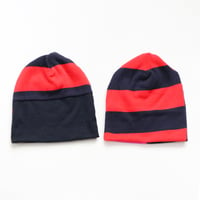 Image 2 of polka dot navy stripe soft patchwork cotton blend sweater teen adult courtneycourtney beanie hat