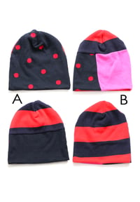Image 3 of polka dot navy stripe soft patchwork cotton blend sweater teen adult courtneycourtney beanie hat