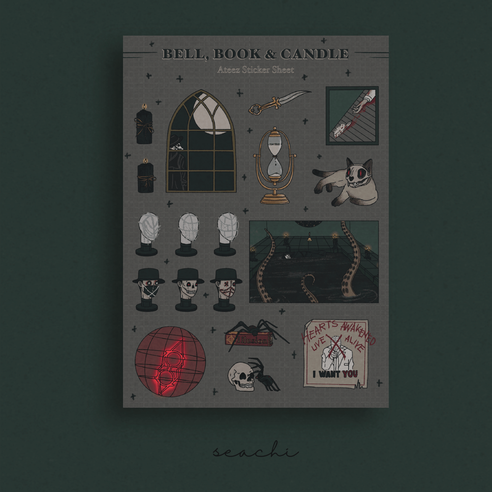 Image of Ateez Bell, Book & Candle (Sticker Sheet)