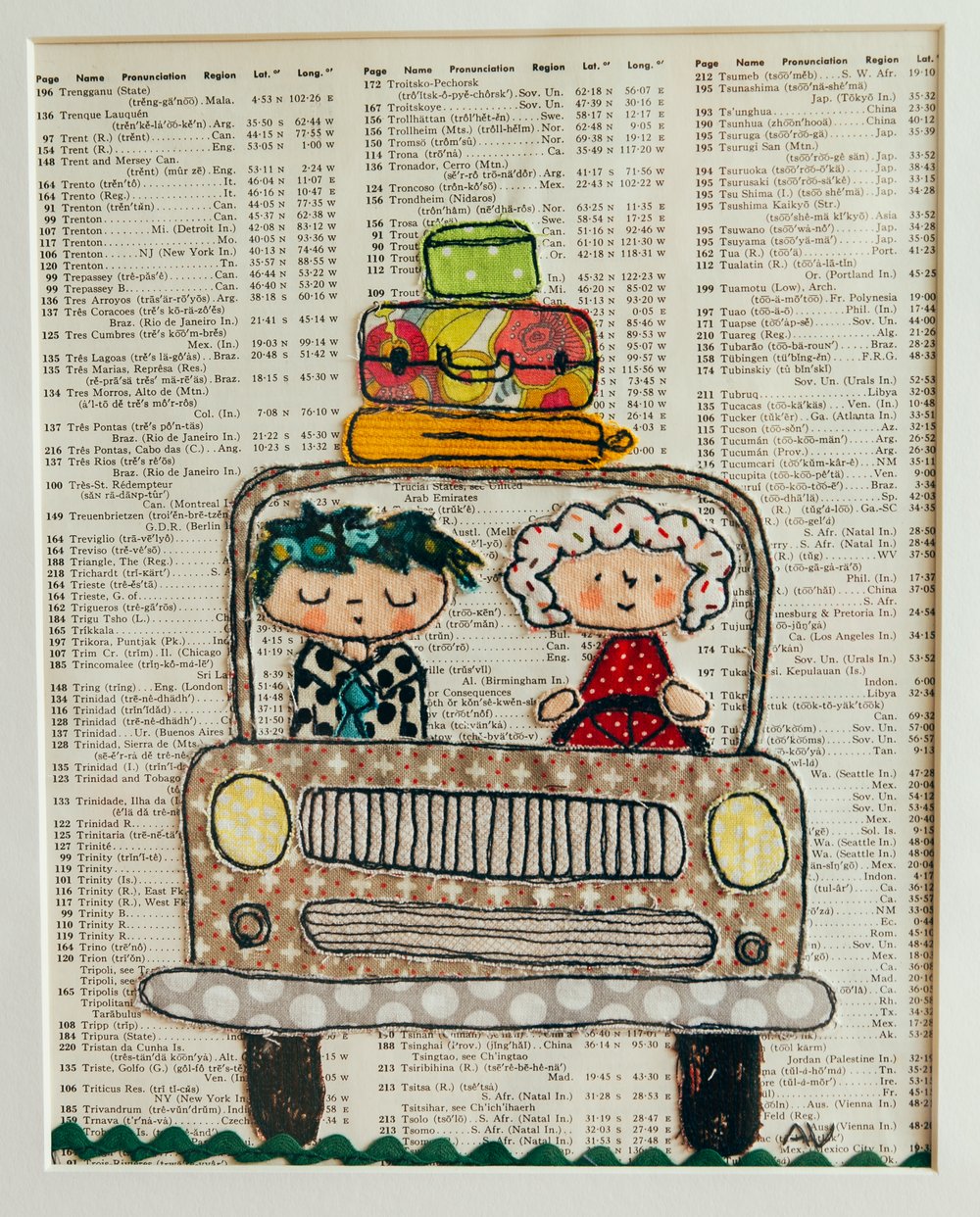 Image of Let's Go See the World! 2 - Free Motion Embroidery on Vintage Atlas Page