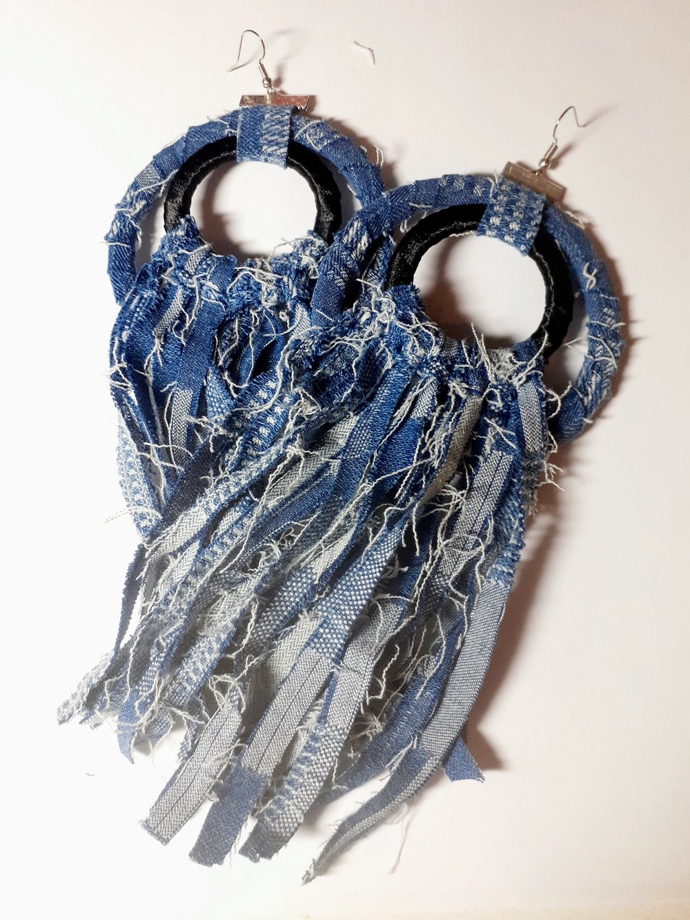 Image of Afrocentric, Fabric earrings, Denim Tassel earrings, Handmade earrings