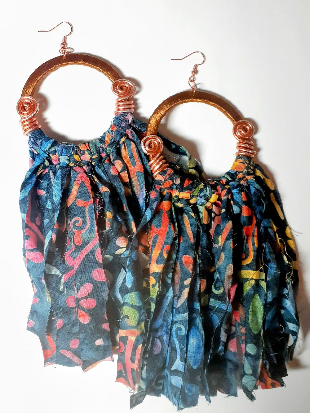 Image of Just ME, African Fabric earrings, Wire earrings, Holiday gift, Afrocentric, Tassel earrings