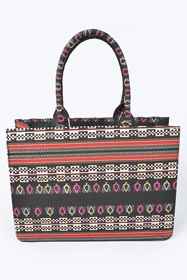 Image of 3PACK BLACK Multi Pattern Woven Canvas Tote Bag * Light Gold Metal