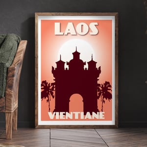 Image of Vintage poster Laos - Vientiane - Patuxai - Fine Art Print