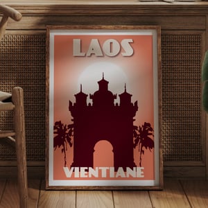 Image of Vintage poster Laos - Vientiane - Patuxai - Fine Art Print
