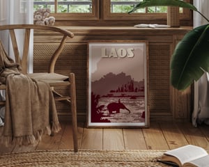 Image of Vintage poster Laos - VangVieng - Nam Song River - Fine Art Print - Purple