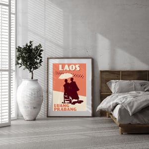 Image of Vintage poster Laos - Luang Prabang - Monks - Fine Art Print