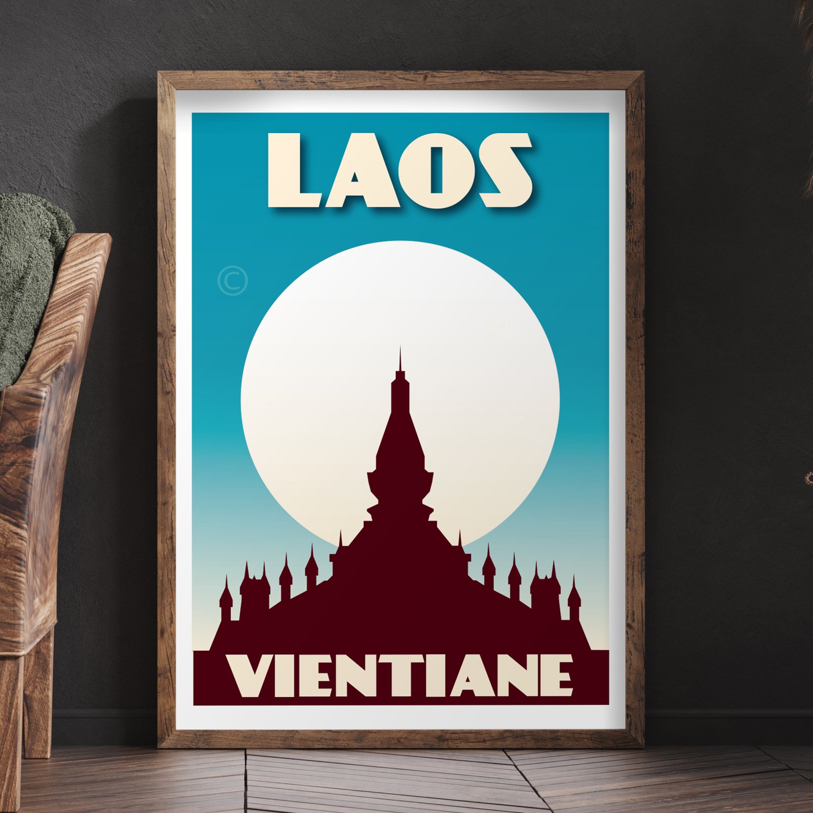 Poster Laos Pagode Indochine R66 – Affiche Vintage HQ 40x60cm Par PostersAndCo
