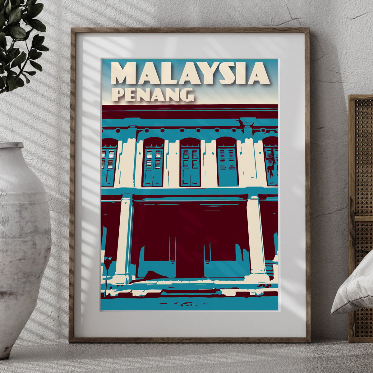 Image of Vintage poster Malaysia - Penang - George Town - Blue - Fine Art Print