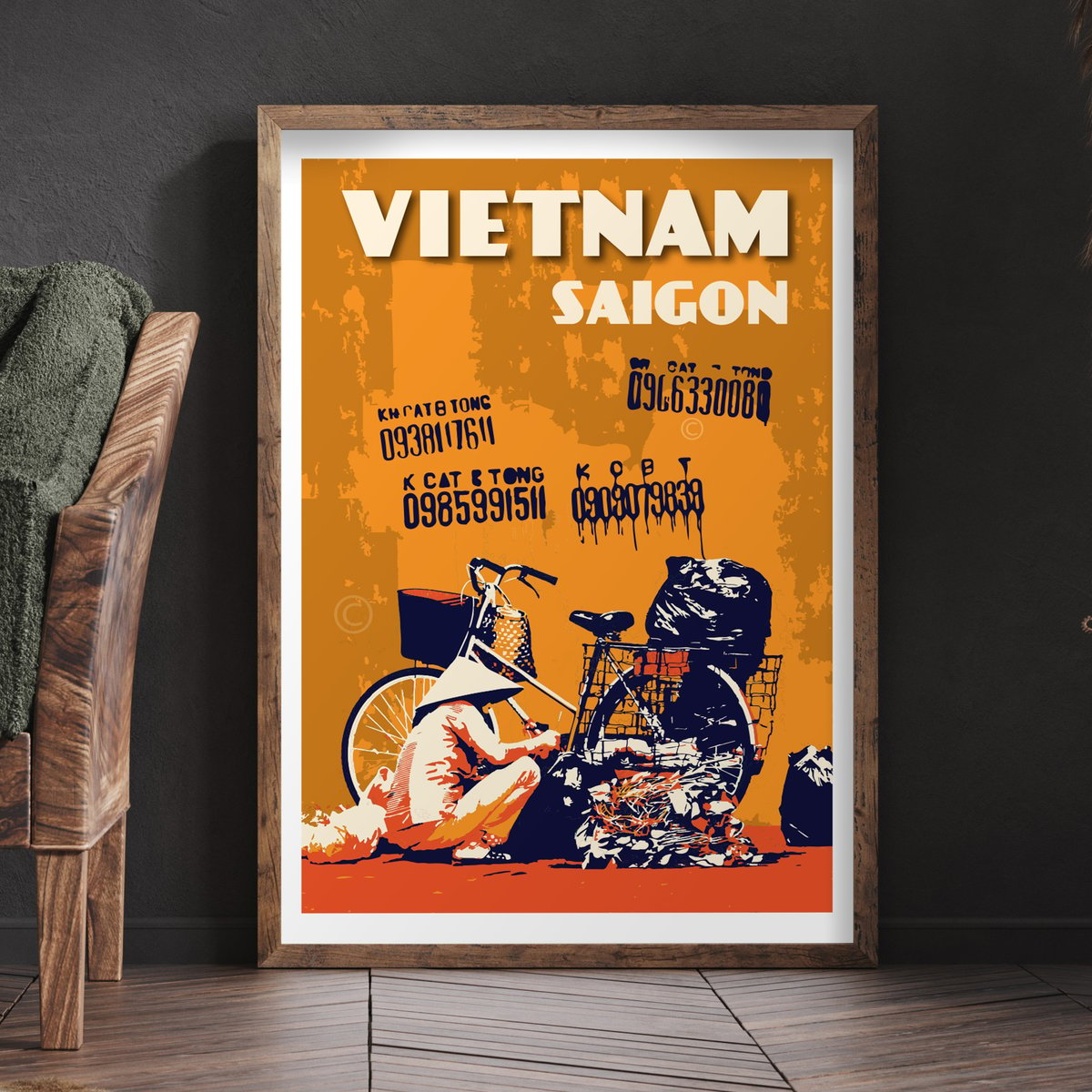 Image of Vintage poster Vietnam - Saigon Bicycle - Fine Art Print