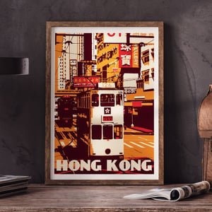 Image of Vintage poster Hong Kong - Tramway - Ding Ding - Orange - Fine Art Print