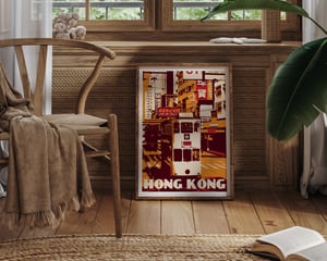 Image of Vintage poster Hong Kong - Tramway - Ding Ding - Orange - Fine Art Print