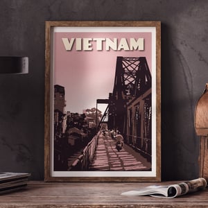 Image of Vintage poster Vietnam - Hanoi Long Bien Bridge - Fine Art Print