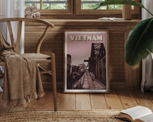 Image of Vintage poster Vietnam - Hanoi Long Bien Bridge - Fine Art Print