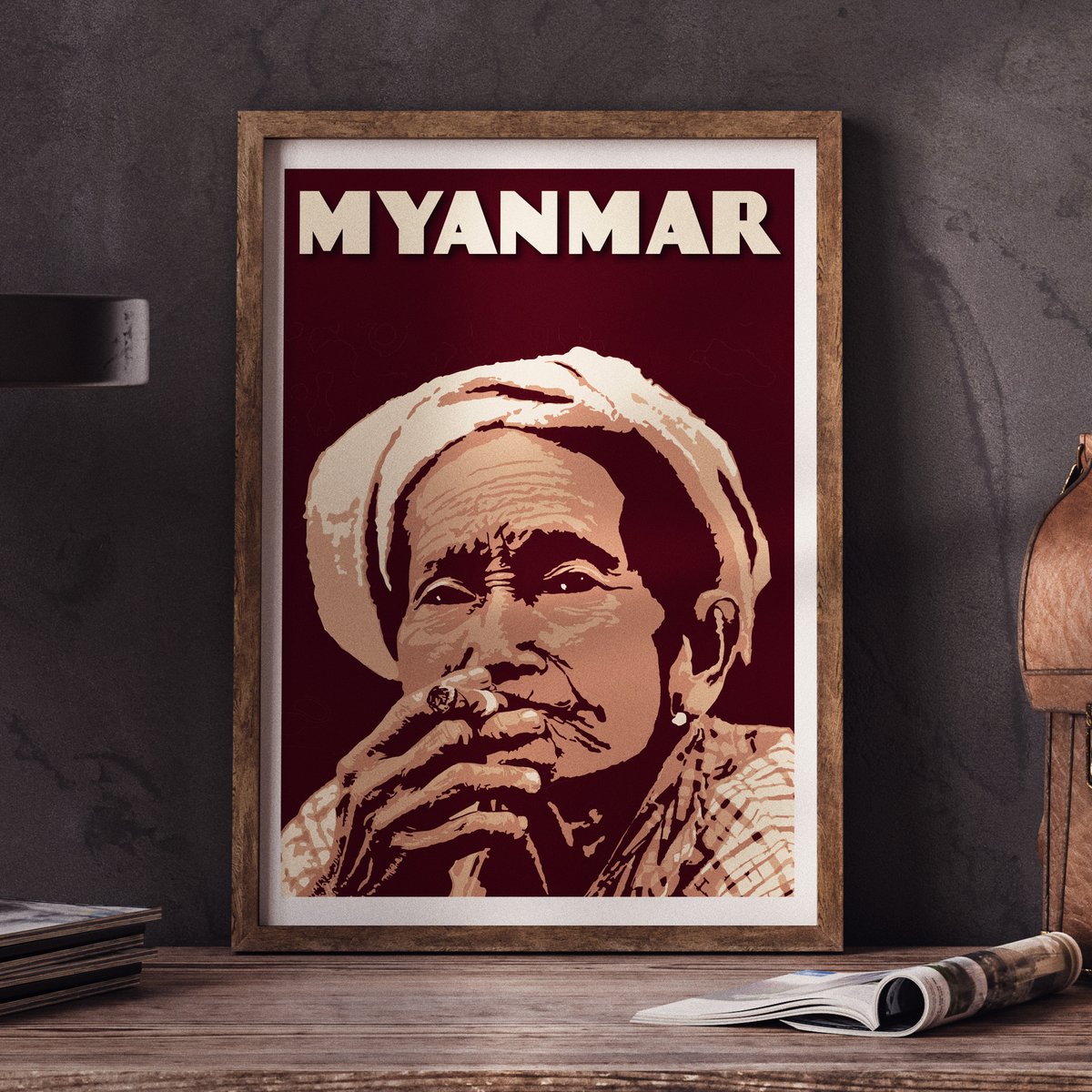 Image of Vintage poster Myanmar - Woman with cigar - Fine Art Print