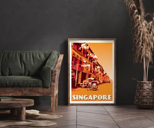 Image of Vintage Poster Singapore - Trishaw ride - Fine Art Print - Orange