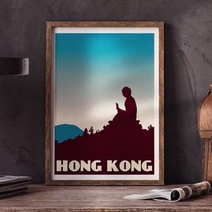 Image of Vintage poster Hong Kong - Tian Tan Buddha - Blue - Fine Art Print