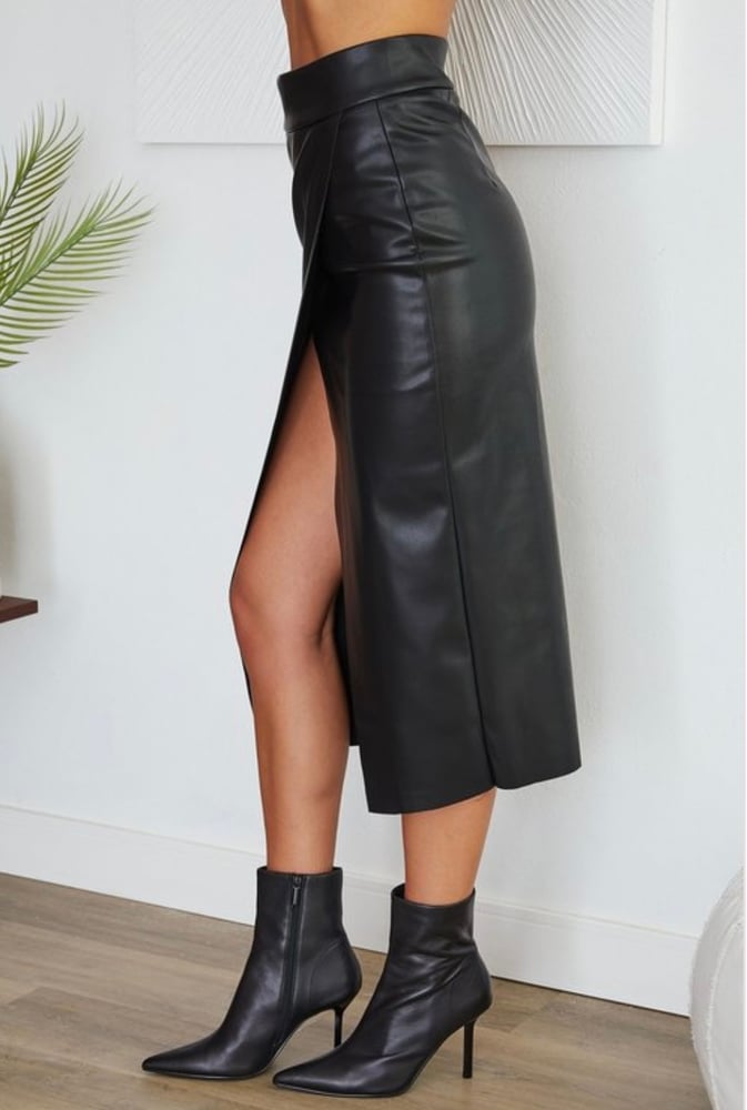 Image of Side Drape Leather Skirt
