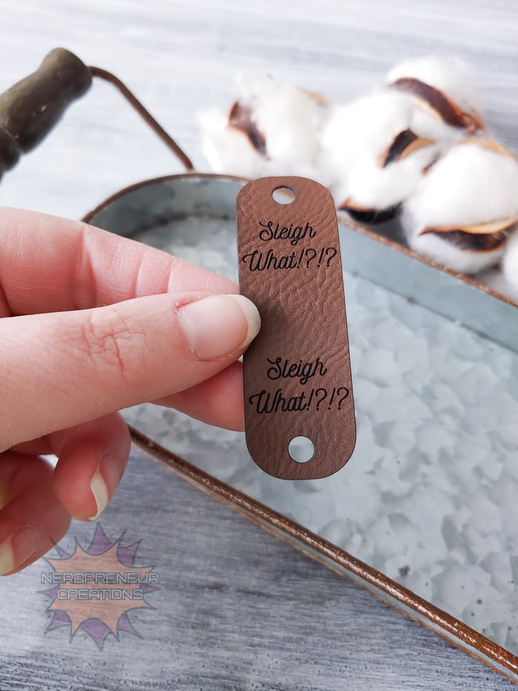 Image of Sleigh What!? Chicago Screw Fold Over Vegan Leather Tags Set of 5 - Beanie Tags - Screws Included