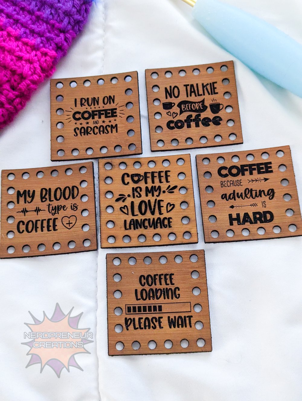 Image of My Blood Type is Coffee Vegan Leather Patch Set of 5 - Beanie Patches