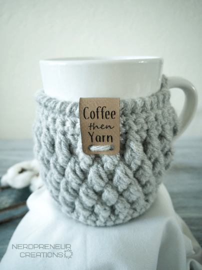 Image of Coffee Then Yarn Fold Over Vegan Leather Tags Set of 5 - Beanie Tags