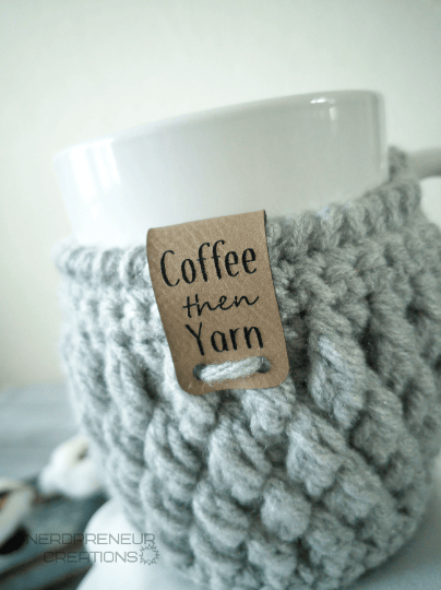 Image of Coffee Then Yarn Fold Over Vegan Leather Tags Set of 5 - Beanie Tags