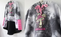 Image 4 of chillin tiedye mushroom pink courtneycourtney adult L/XL extra large hoodie sweatshirt tunic mini 