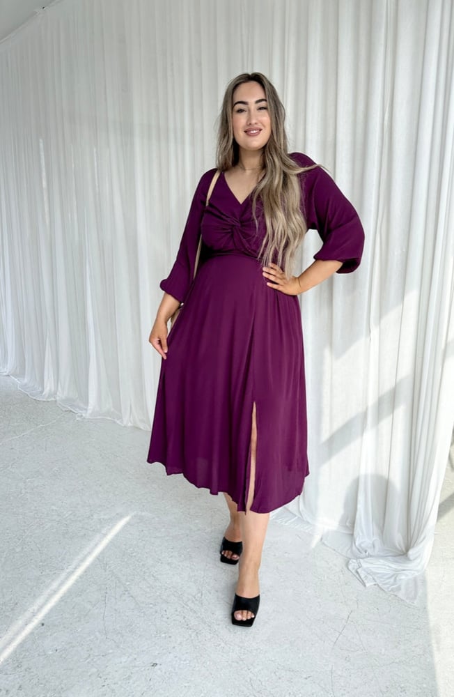 Image of Carla Twist Front Maxi Dress. Berry. By Dani Marie the Label