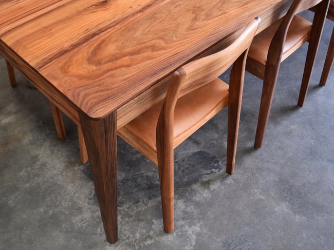 ROSE DINING CHAIR IN TASMANIAN BLACKWOOD WITH AN UPHOLSTERED LEATHER SEAT