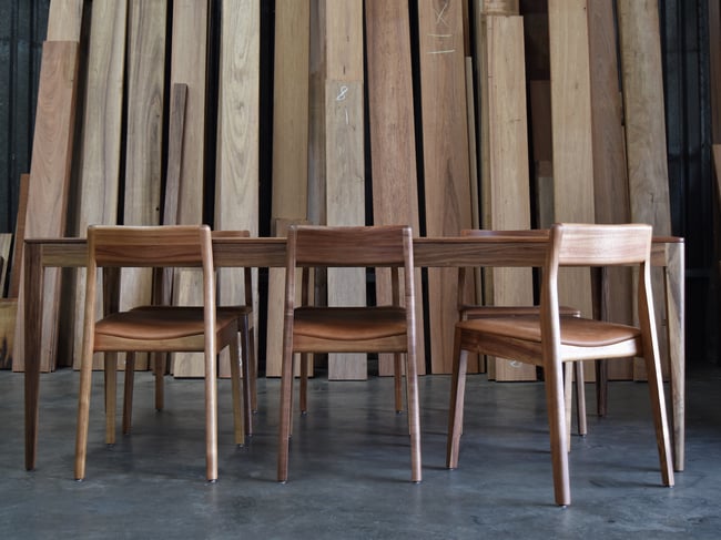 ROSE DINING CHAIR IN TASMANIAN BLACKWOOD WITH AN UPHOLSTERED LEATHER SEAT