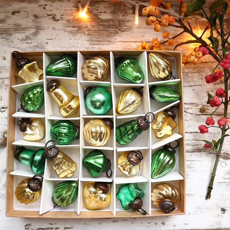 Image of 6 décorations de Noël vertes et or
