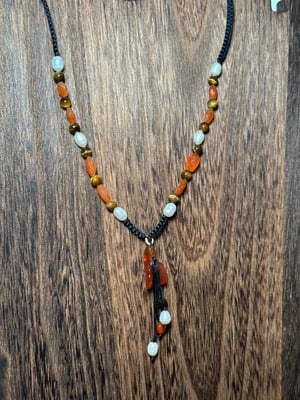 .925 STERLING SILVER CARNELIAN X TIGERS EYE X PEARL NECKLACE