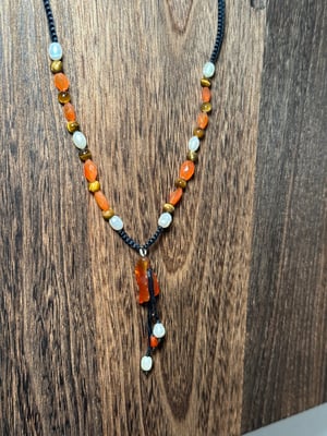 .925 STERLING SILVER CARNELIAN X TIGERS EYE X PEARL NECKLACE