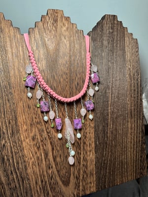 ROSE QUARTZ X CHAROITE X PERIDOT X PEARL NECKLACE