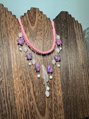 ROSE QUARTZ X CHAROITE X PERIDOT X PEARL NECKLACE