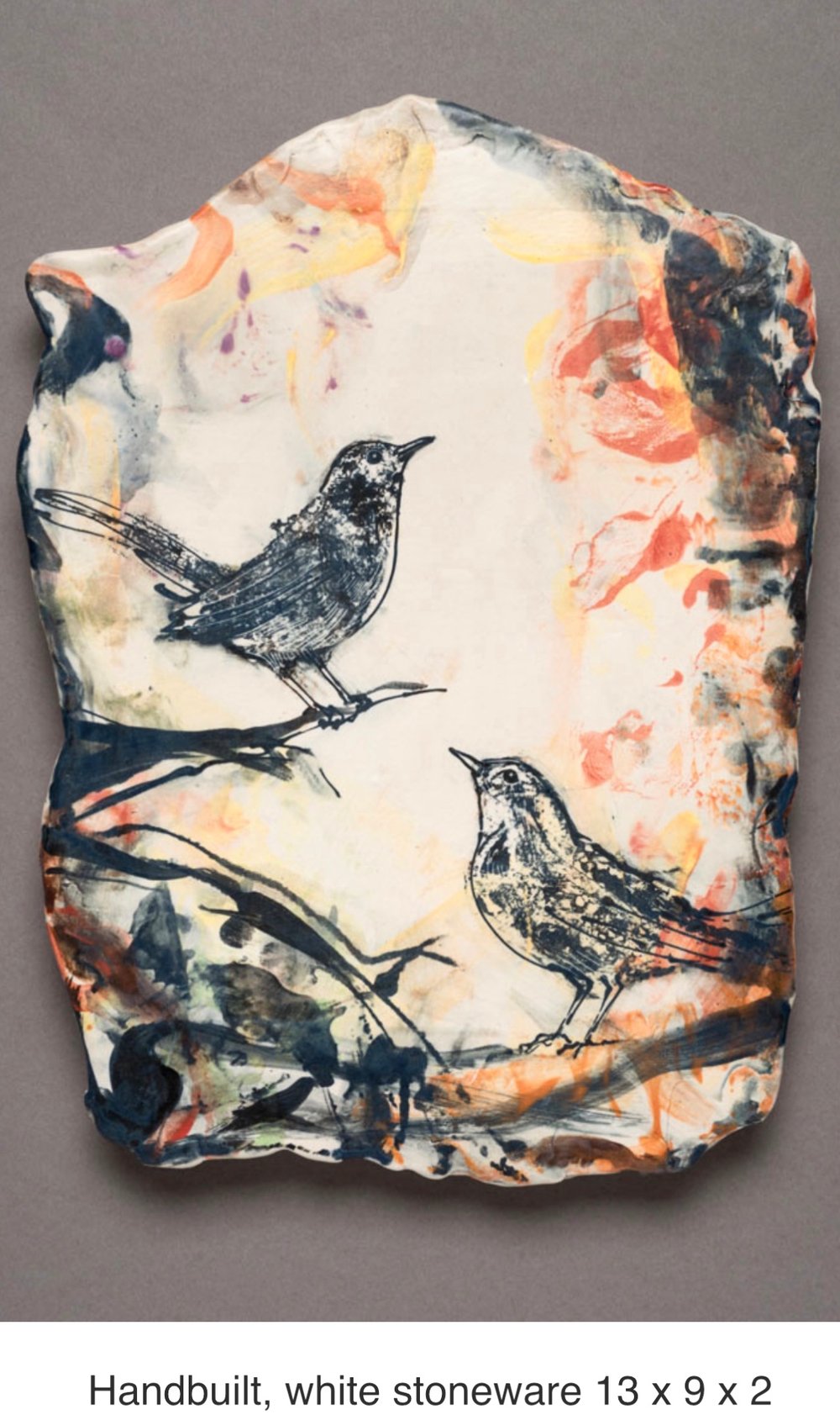Image of two Blackbirds wall tile- Laurie Shaman