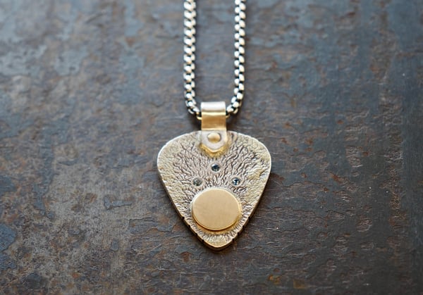 Image of Silver, Gold and Sapphire Guitar Pick Pendant