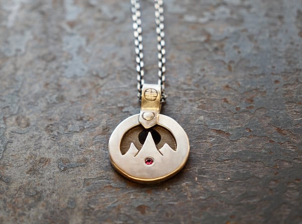 Image of Small Silver Mountain Pendant with Ruby