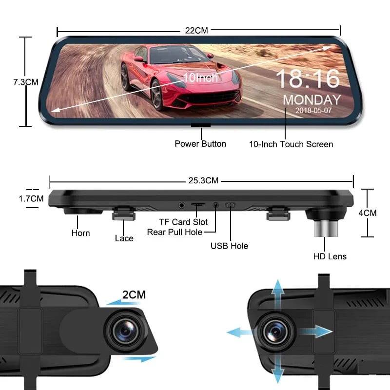 24H Dash Cam 10inch Car DVR Rear Camera Full HD 1080P Drive Video Recorder Registrator Auto Rearview
