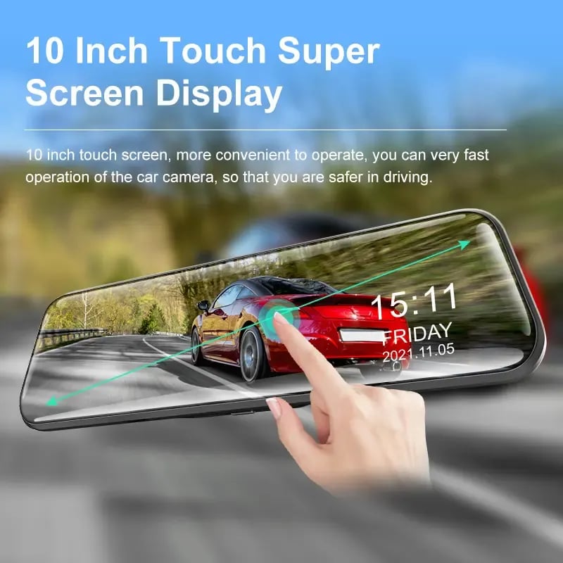24H Dash Cam 10inch Car DVR Rear Camera Full HD 1080P Drive Video Recorder Registrator Auto Rearview