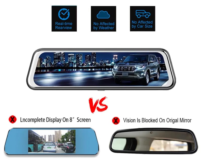 24H Dash Cam 10inch Car DVR Rear Camera Full HD 1080P Drive Video Recorder Registrator Auto Rearview