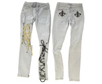 Image 3 of Black And Gold Lace Up Jeans 