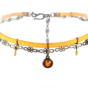 Image of Gold Leather and Brass Choker with Topaz Crystal